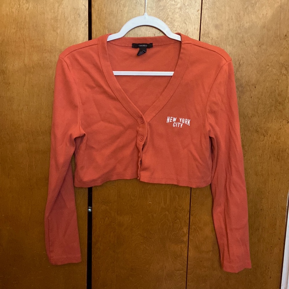 Forever 21 NYC orange crop cardigan